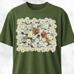 Cavalier King Charles Spaniel In A Daisies Field T Shirt Gift For Dog Lover
