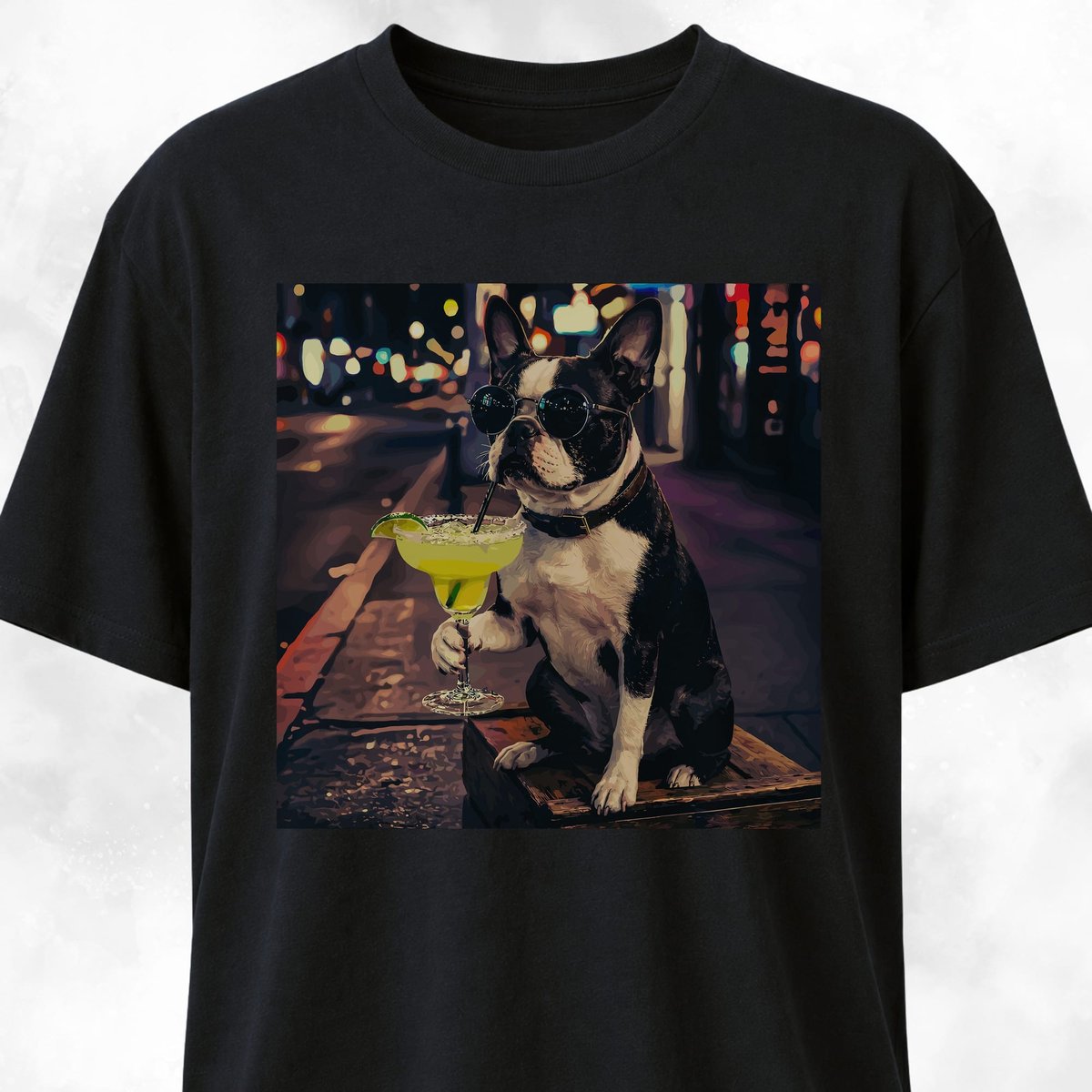 Boston Terrier Sipping Margarita T Shirt Gift For Dog Lover