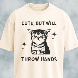 Cute But Will Throw Hands Cat T Shirt Gift For Cat Lover