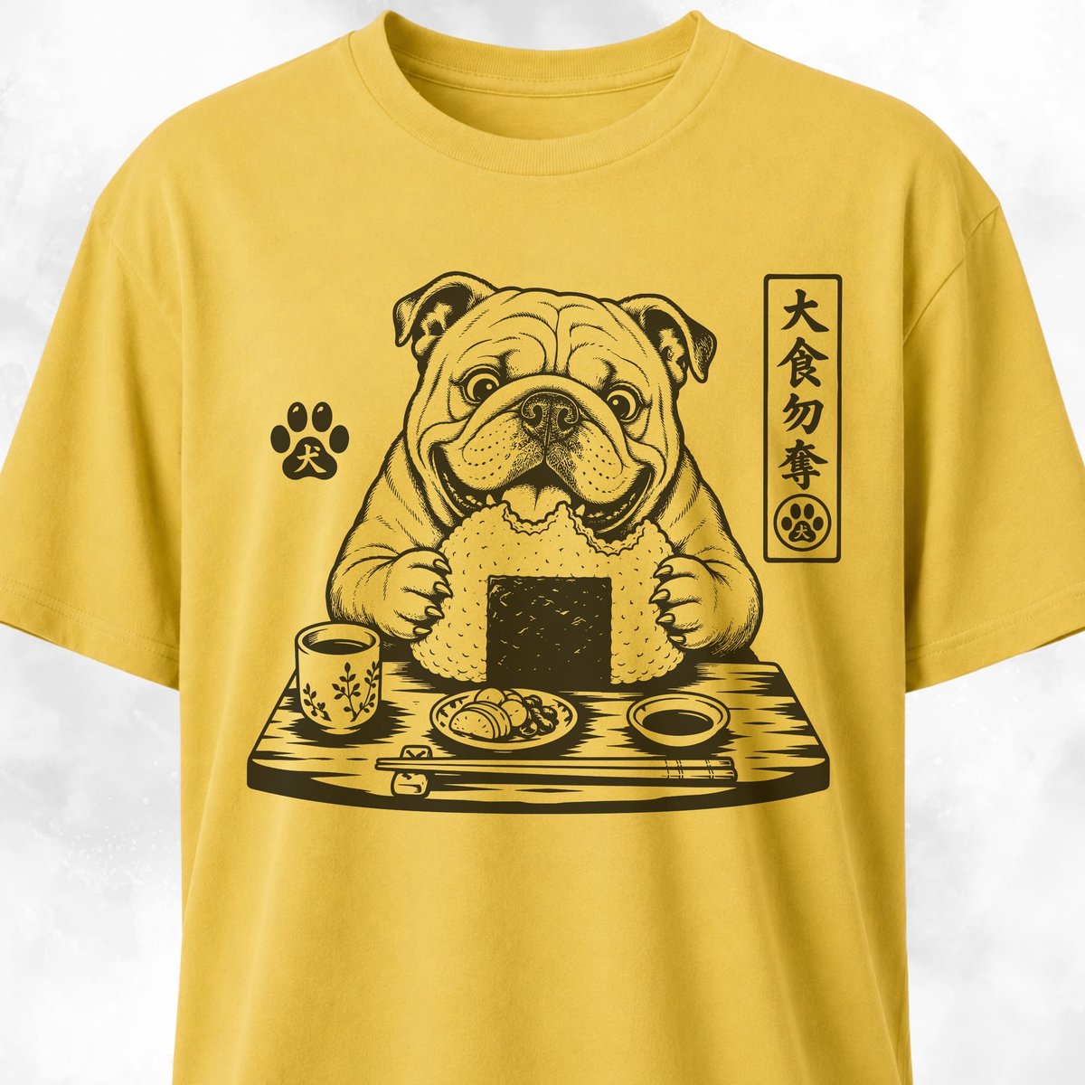 English Bulldog Eating Onigiri T Shirt Gift For Dog Lover