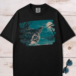 Full Moon Pond Mesmerizing Cat T Shirt Gift For Cat Lover