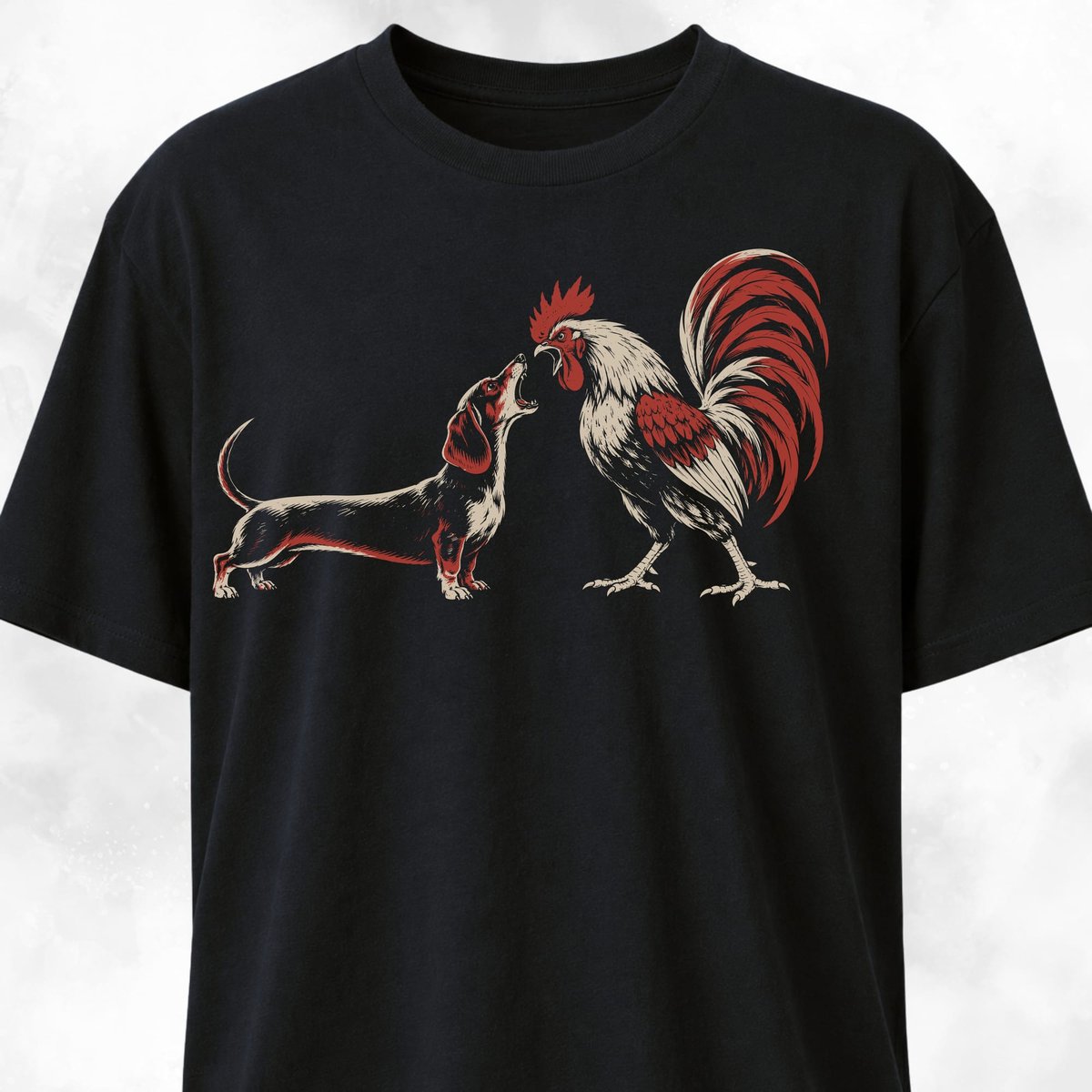 Doxie And Rooster Screaming Competition T Shirt Gift For Dog Lover