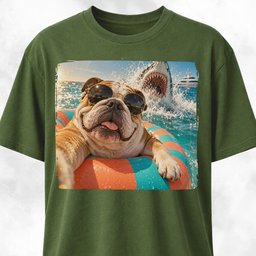 English Bulldog With Shark T Shirt Gift For Dog Lover