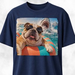 English Bulldog With Shark T Shirt Gift For Dog Lover