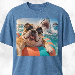 English Bulldog With Shark T Shirt Gift For Dog Lover