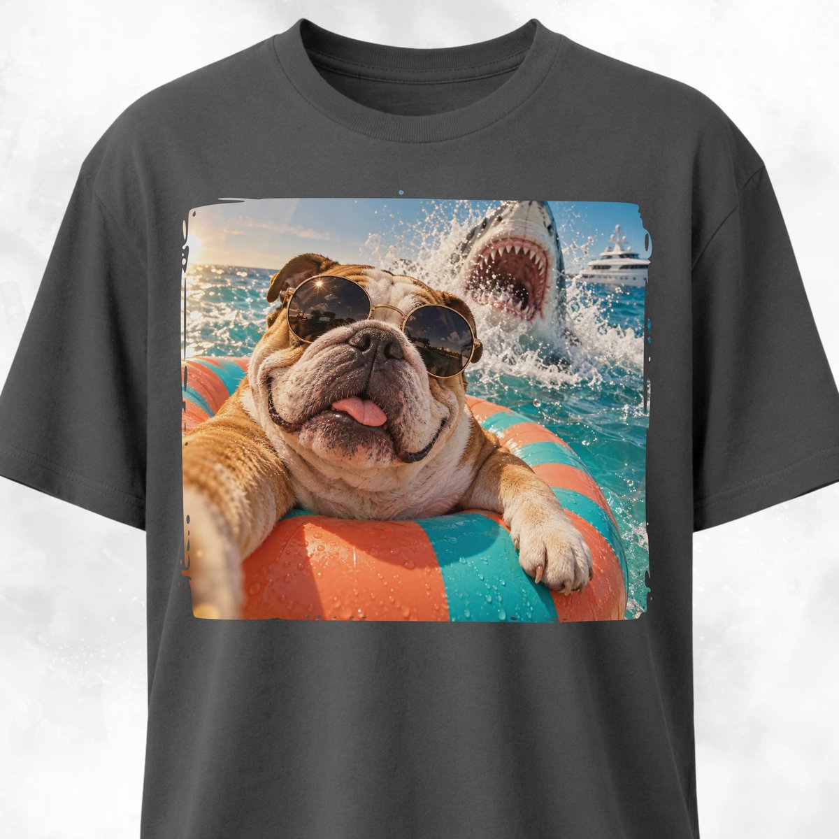 English Bulldog With Shark T Shirt Gift For Dog Lover