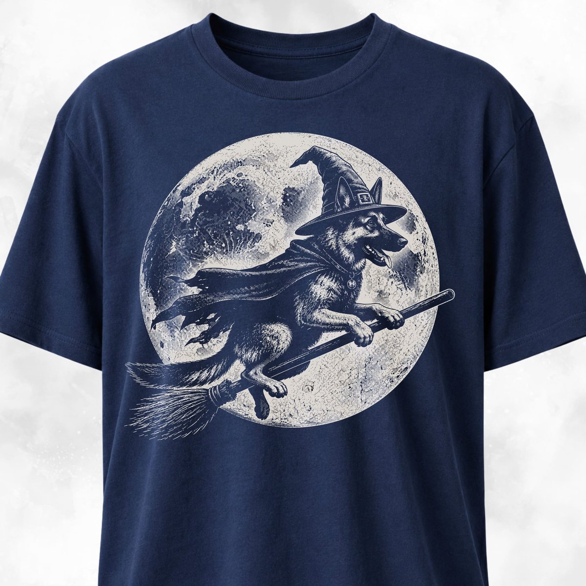 German Shepherd On A Broom T Shirt Gift For Dog Lover