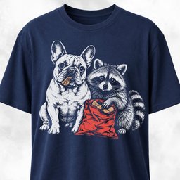 French Bulldog With Raccoon Eating Snacks T Shirt Gift For Dog Lover