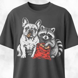 French Bulldog With Raccoon Eating Snacks T Shirt Gift For Dog Lover