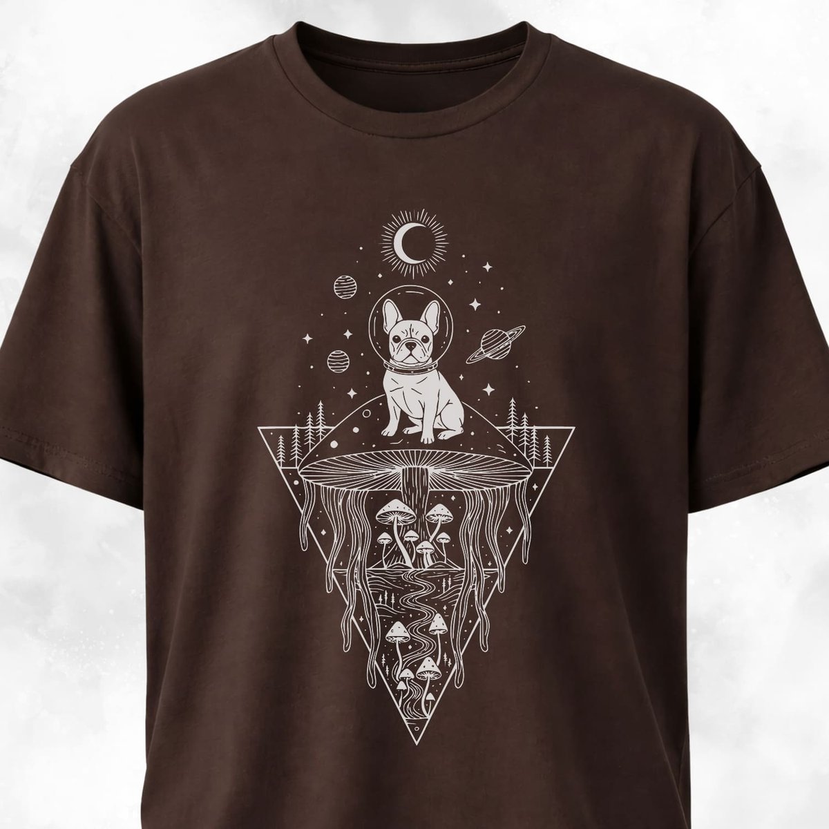 Frenchie Mushrooms Space Hallucination T Shirt Gift For Dog Lover