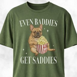 Even Baddies Get Saddies Pop Corn Frenchie T Shirt Gift For Dog Lover