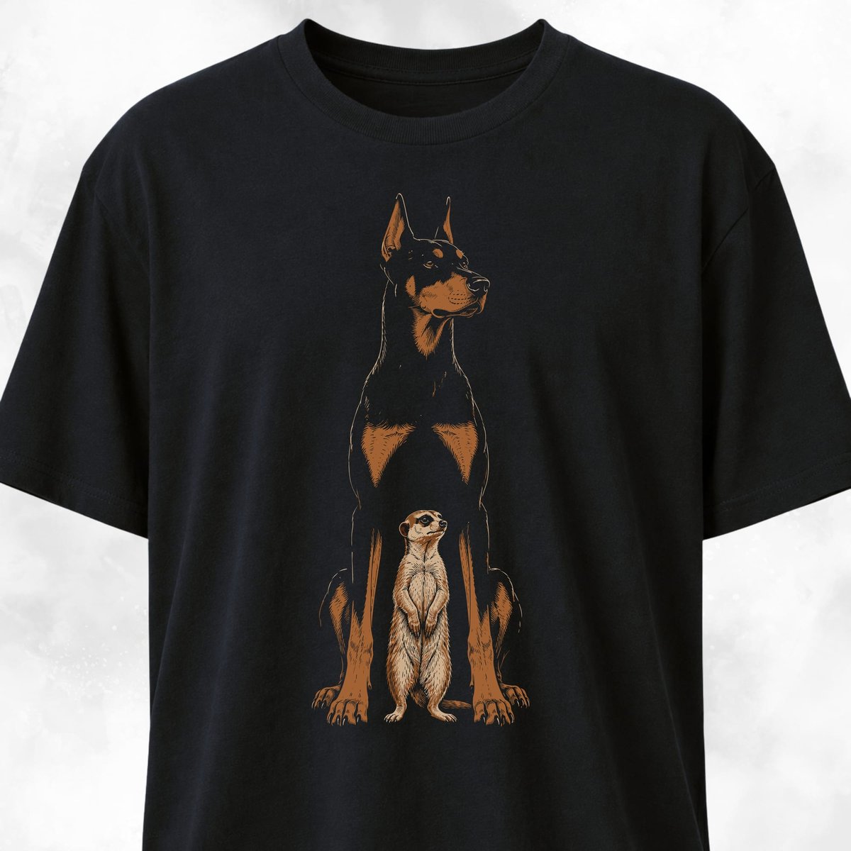 Dobermann With Meerkat T Shirt Gift For Dog Lover