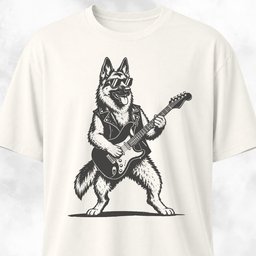 German Shepherd Rockstar Playing The Guitar T Shirt Gift For Dog Lover