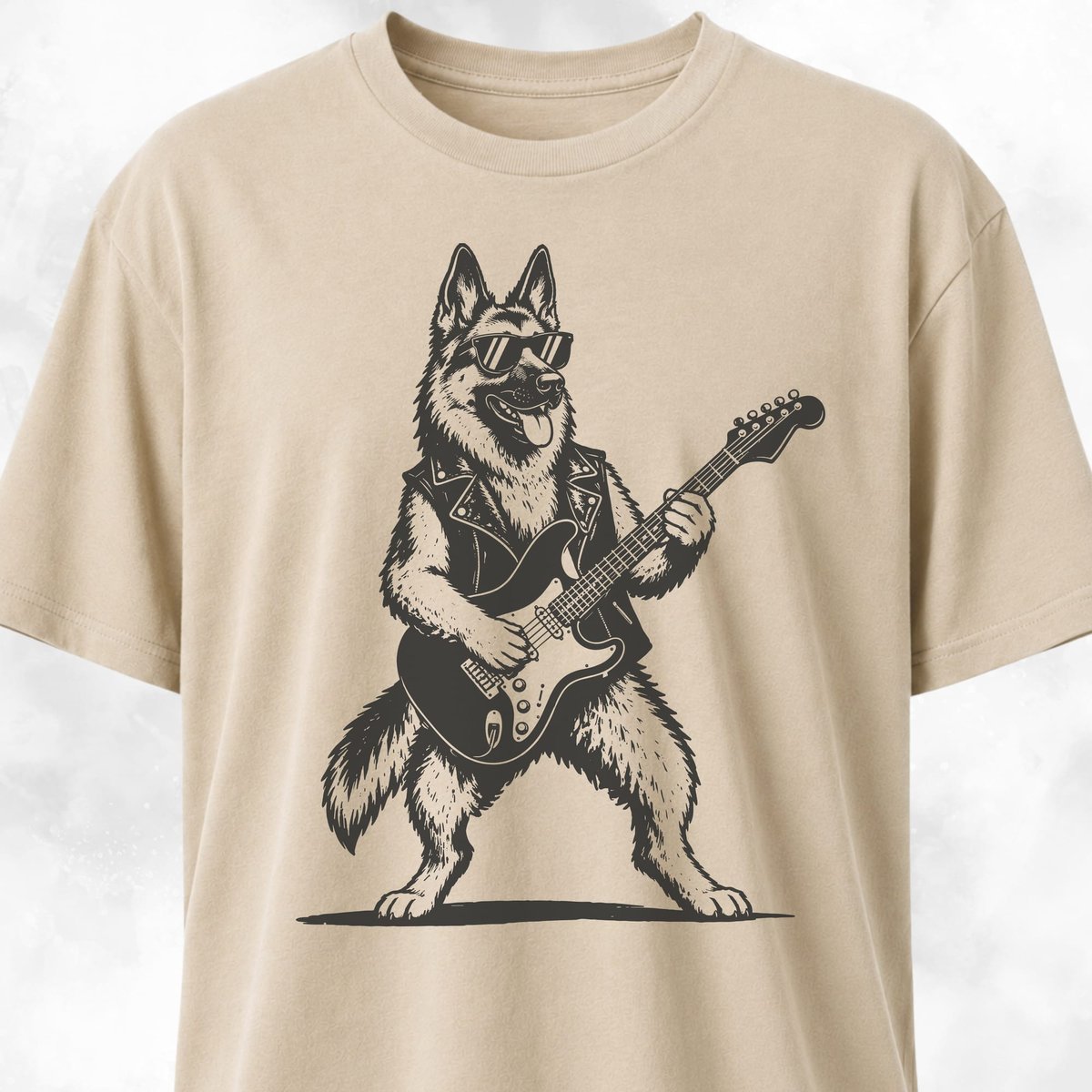 German Shepherd Rockstar Playing The Guitar T Shirt Gift For Dog Lover