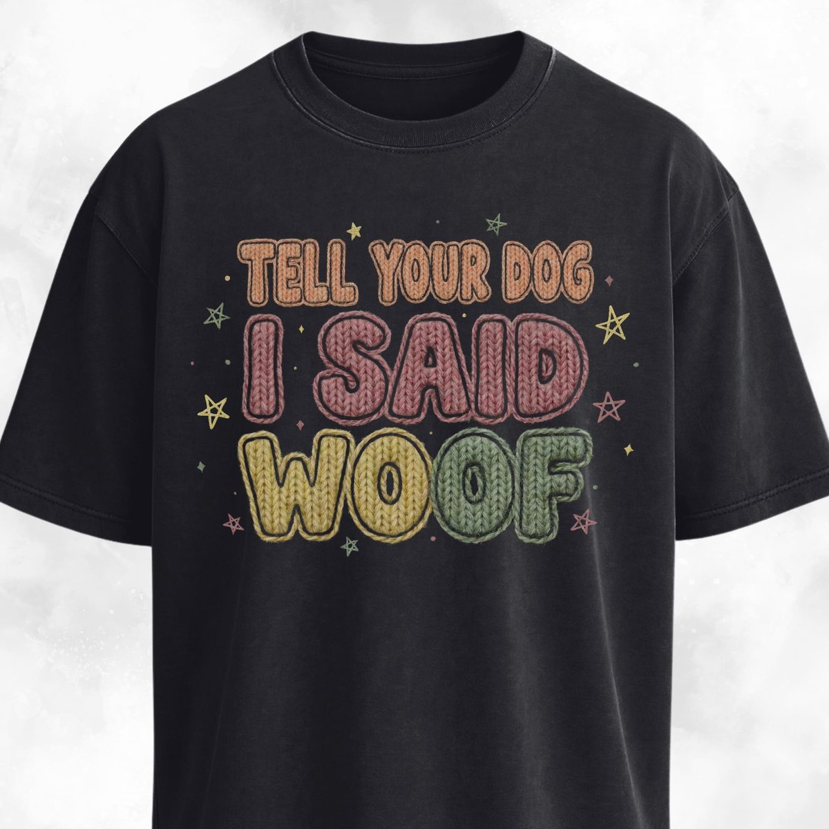 Faux Knitted Effect Woof T Shirt Gift For Dog Lover