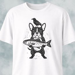 Frenchie With Fish And Crow T Shirt Gift For Dog Lover
