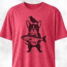 Frenchie With Fish And Crow T Shirt Gift For Dog Lover
