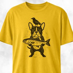 Frenchie With Fish And Crow T Shirt Gift For Dog Lover