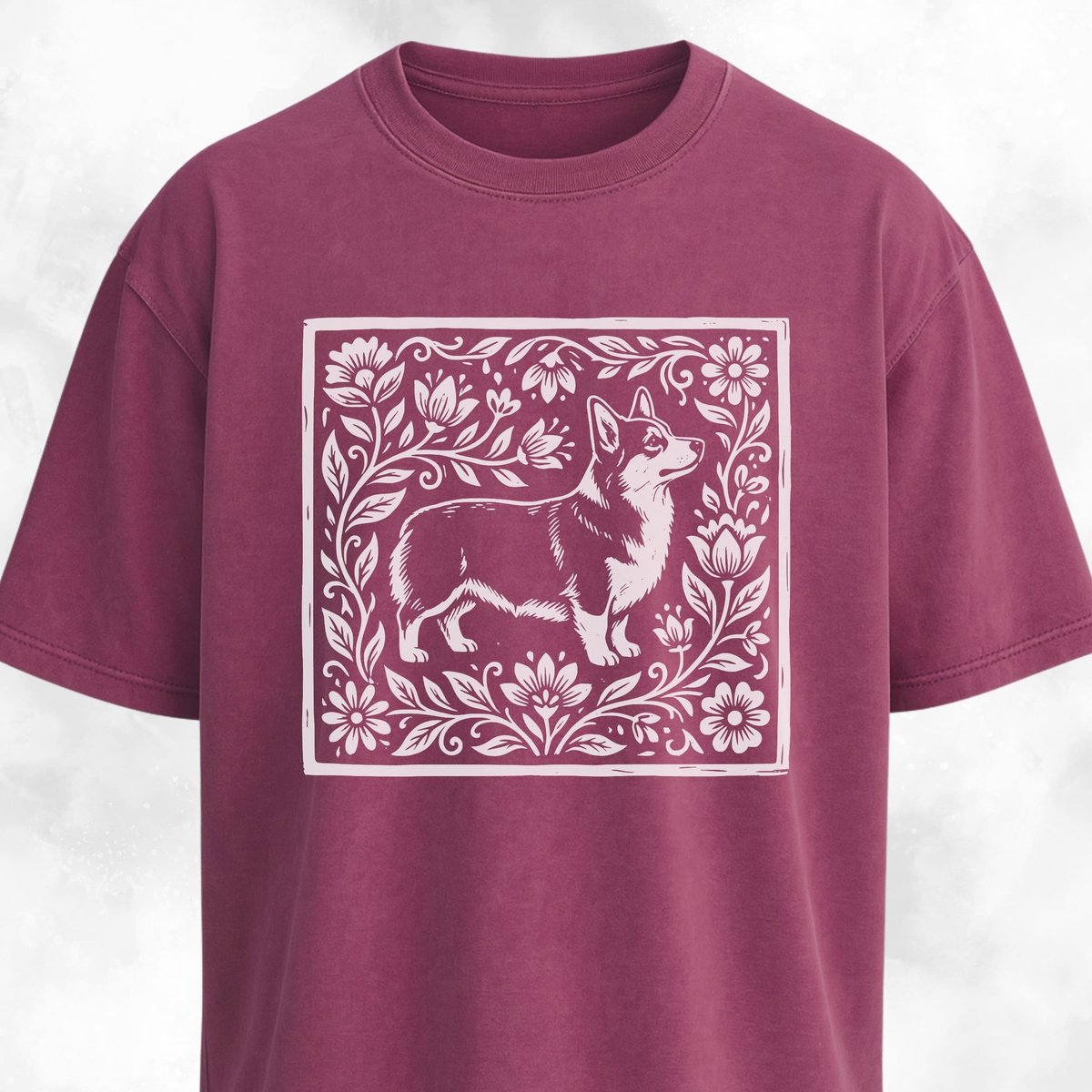 Folk Art Floral Corgi T Shirt Gift For Dog Lover