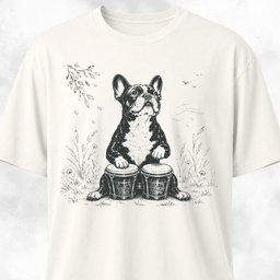 Frenchie Playing The Bongos T Shirt Gift For Dog Lover