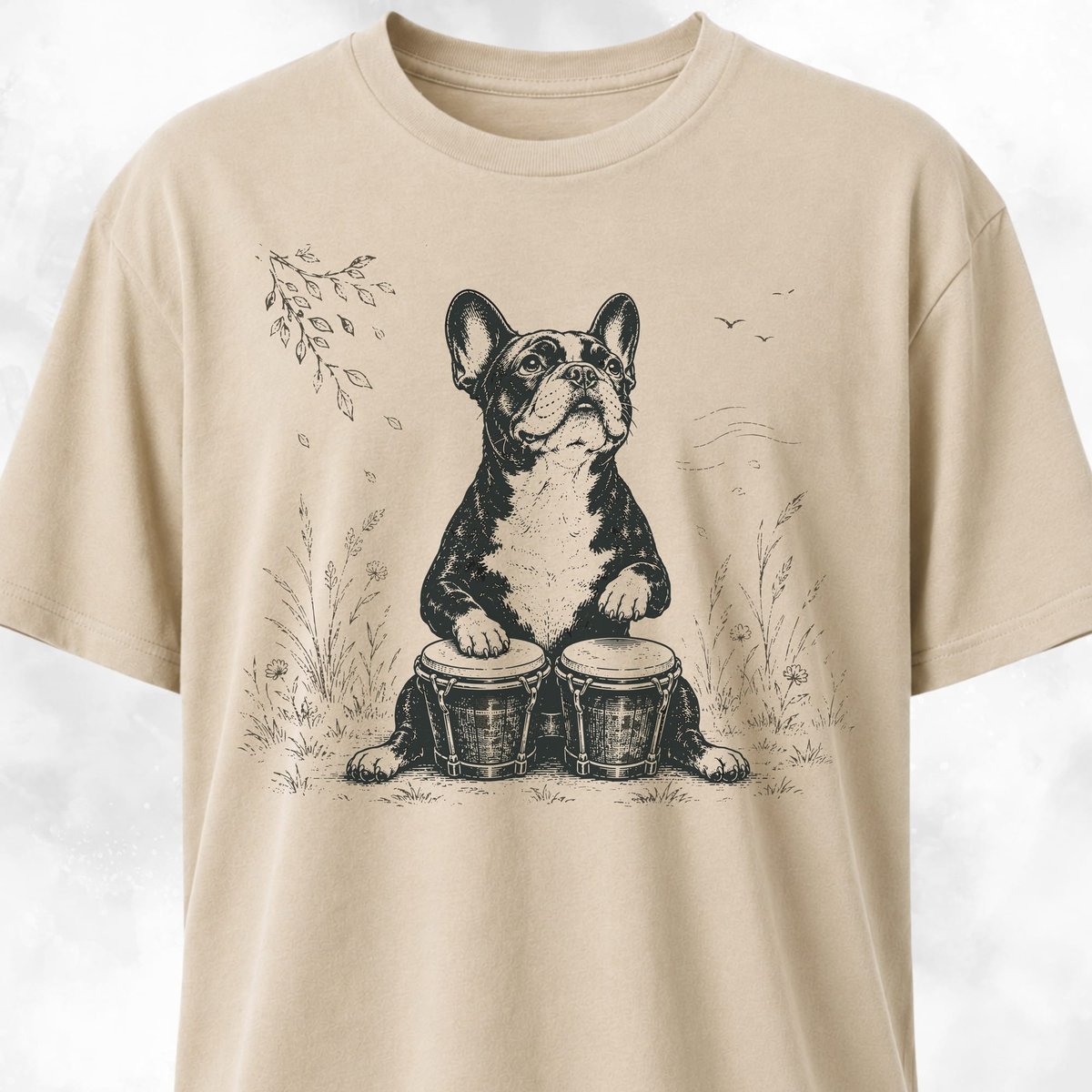 Frenchie Playing The Bongos T Shirt Gift For Dog Lover