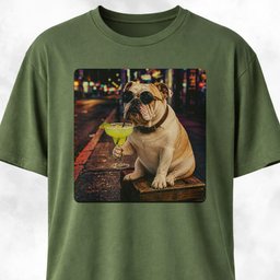 English Bulldog Sipping Margarita T Shirt Gift For Dog Lover
