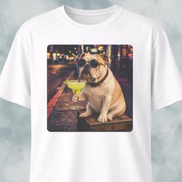 English Bulldog Sipping Margarita T Shirt Gift For Dog Lover
