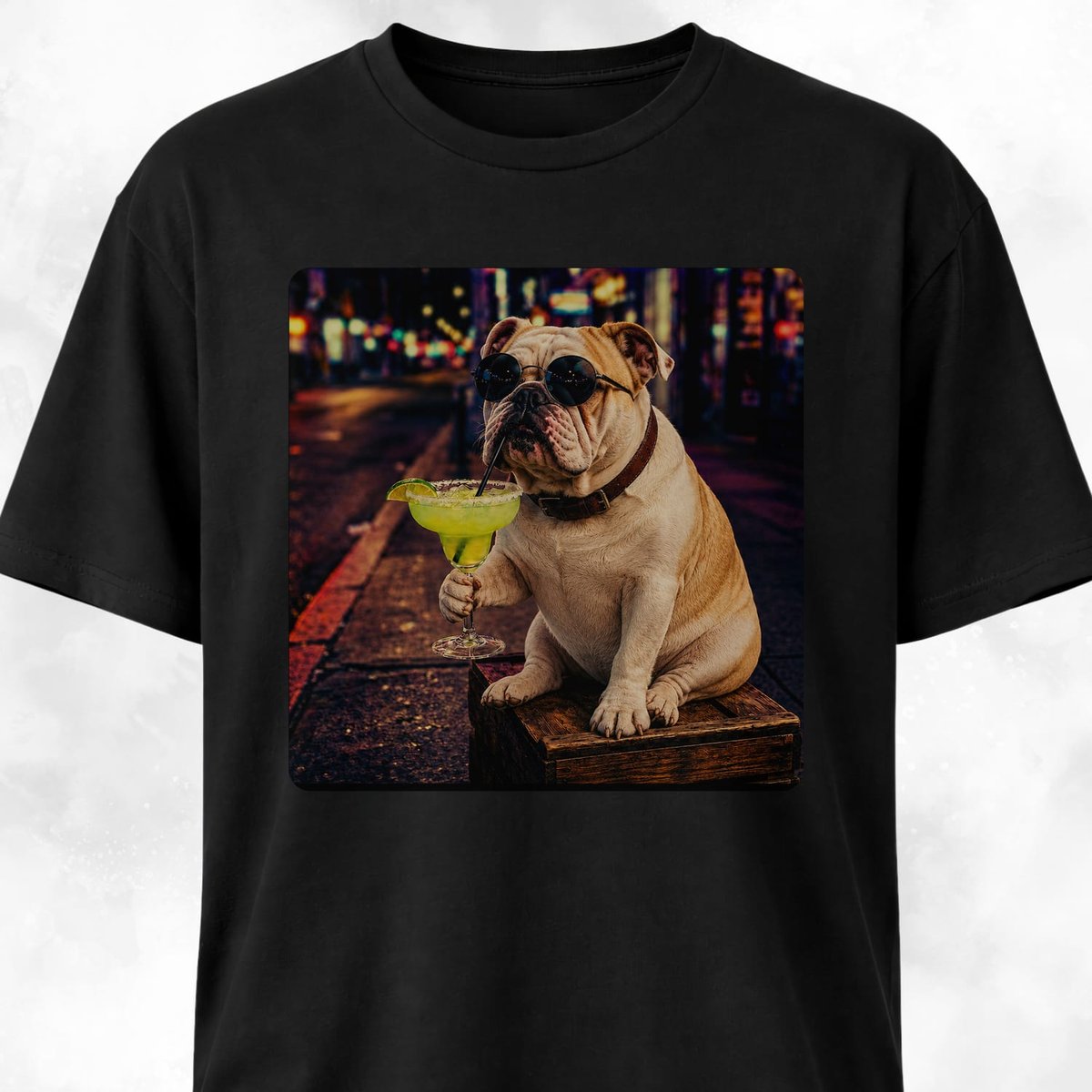 English Bulldog Sipping Margarita T Shirt Gift For Dog Lover