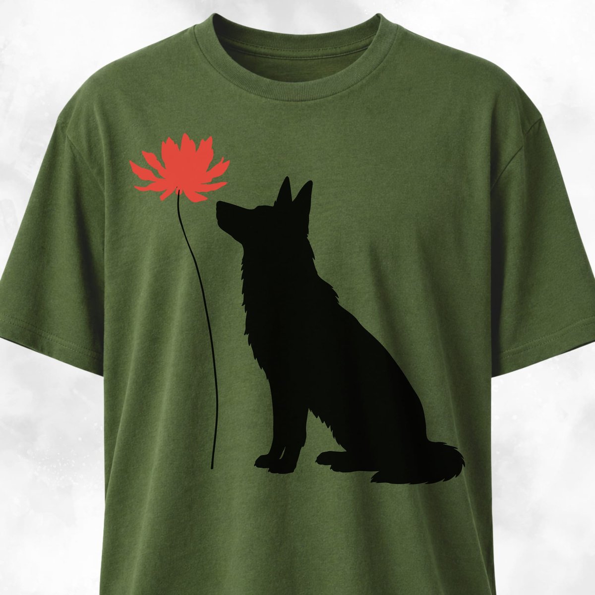Red Flower German Shepherd T Shirt Gift For Dog Lover