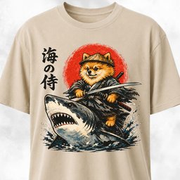 Samurai Pomeranian Riding A Shark T Shirt Gift For Dog Lover