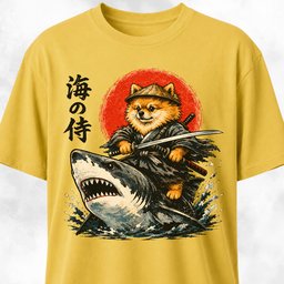 Samurai Pomeranian Riding A Shark T Shirt Gift For Dog Lover
