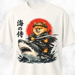Samurai Pomeranian Riding A Shark T Shirt Gift For Dog Lover