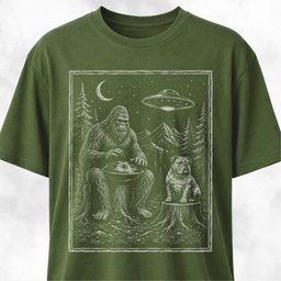 Sasquatch Playing Handpan With Bulldog T Shirt Gift For Dog Lover