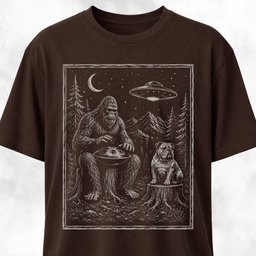 Sasquatch Playing Handpan With Bulldog T Shirt Gift For Dog Lover