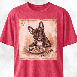 Japanese Frenchie Eating Sushi T-Shirt