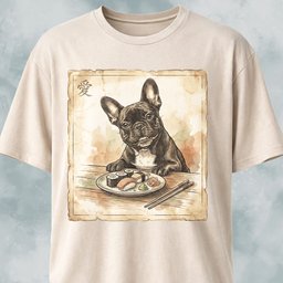 Japanese Frenchie Eating Sushi T-Shirt