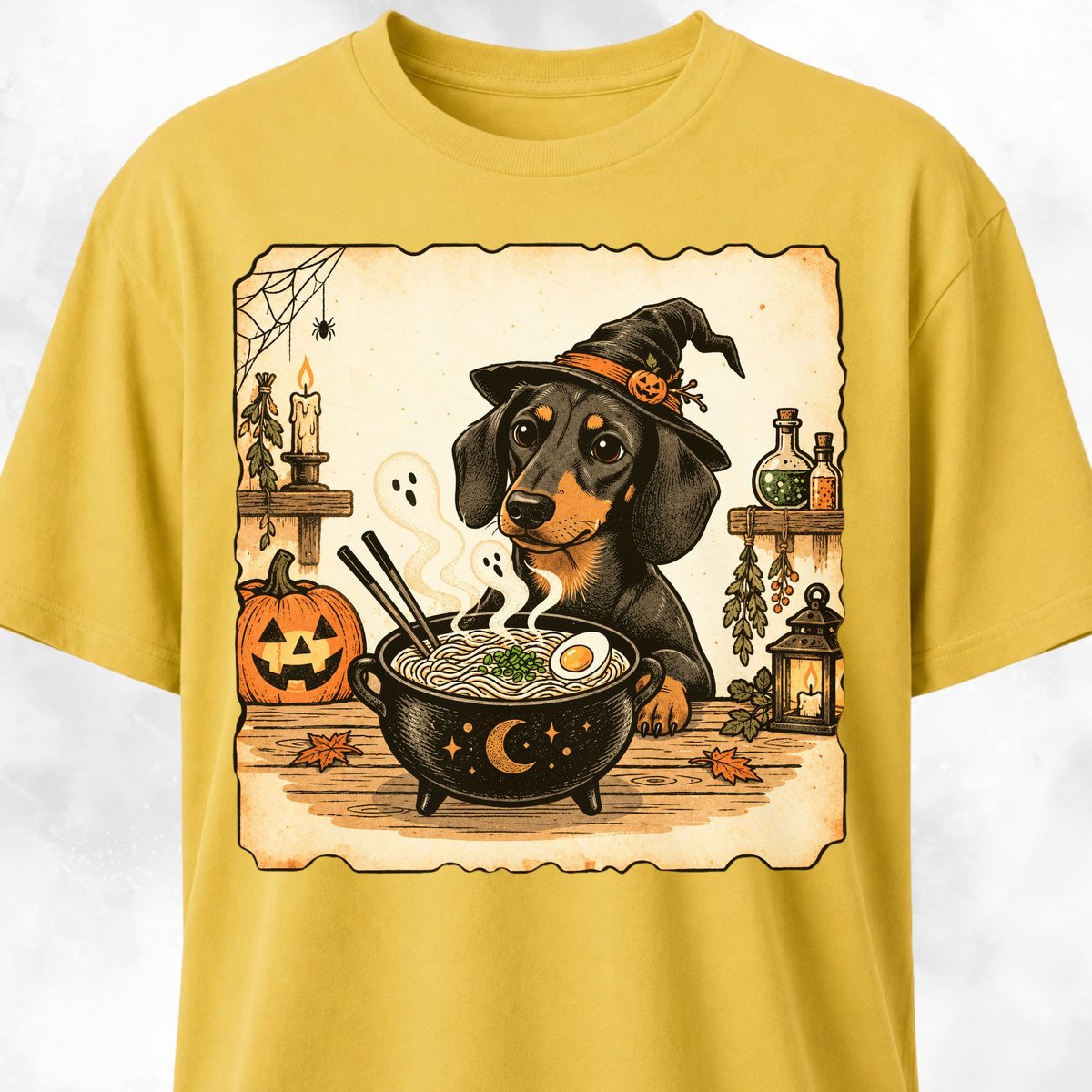 Halloween Dachshund Eating Ramen T Shirt Gift For Dog Lover