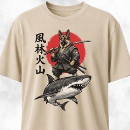 Samurai German Shepherd Riding A Shark T Shirt Gift For Dog Lover