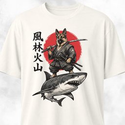 Samurai German Shepherd Riding A Shark T Shirt Gift For Dog Lover