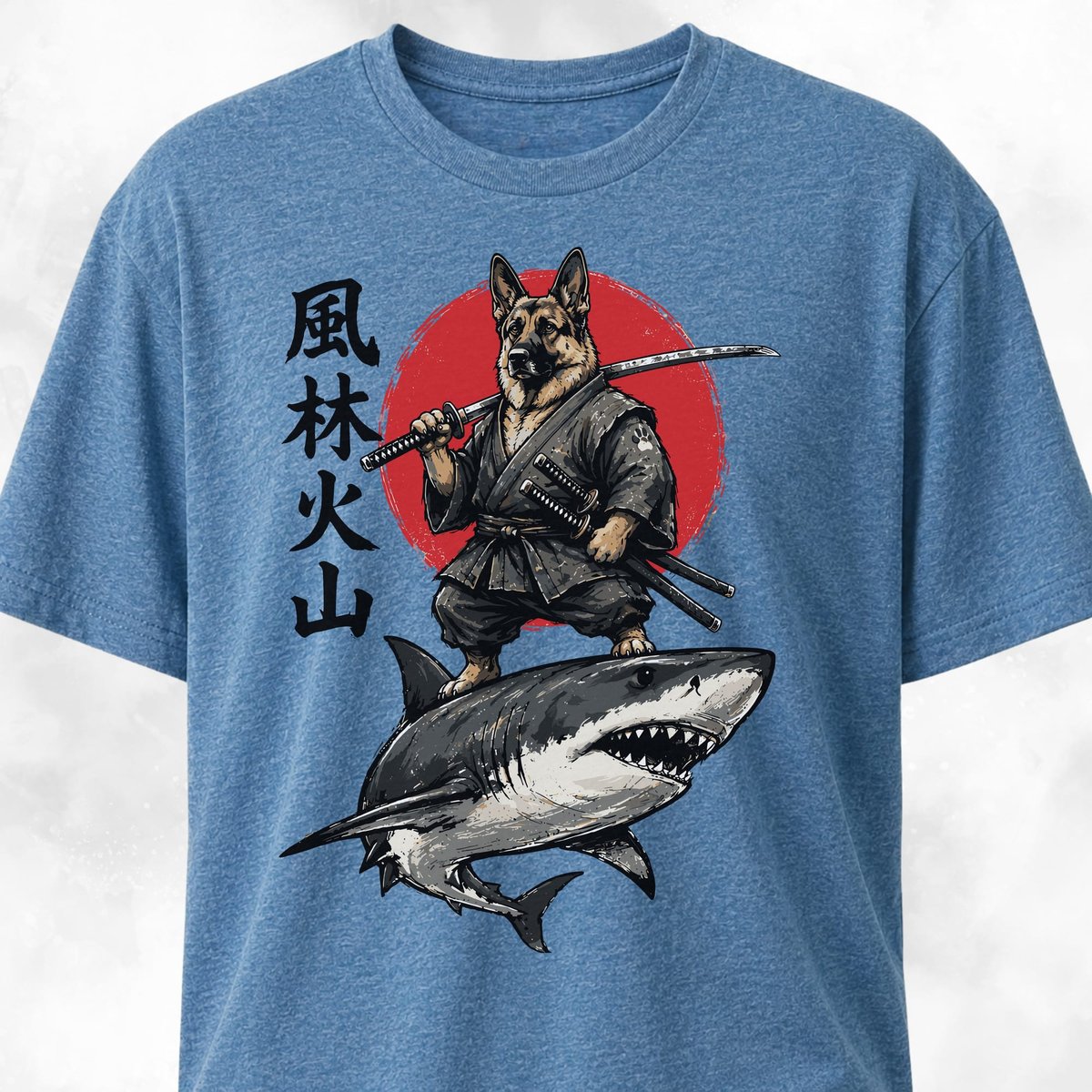 Samurai German Shepherd Riding A Shark T Shirt Gift For Dog Lover