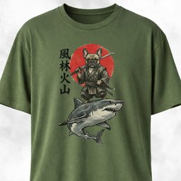 Samurai Frenchie Riding A Shark T Shirt Gift For Dog Lover