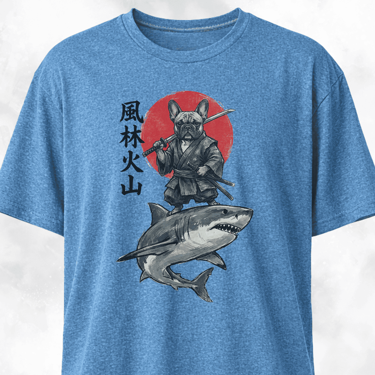Samurai Frenchie Riding A Shark T Shirt Gift For Dog Lover