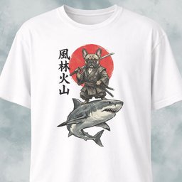 Samurai Frenchie Riding A Shark T Shirt Gift For Dog Lover