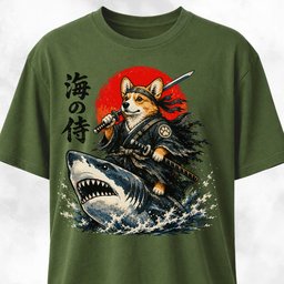Samurai Corgi Riding A Shark T Shirt Gift For Dog Lover