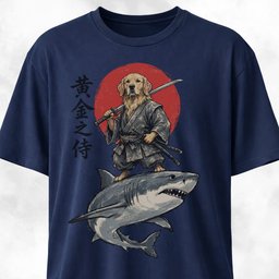 Samurai Golden Retriever Riding A Shark T Shirt Gift For Dog Lover