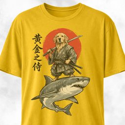 Samurai Golden Retriever Riding A Shark T Shirt Gift For Dog Lover