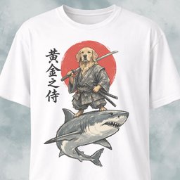 Samurai Golden Retriever Riding A Shark T Shirt Gift For Dog Lover