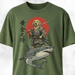 Samurai Golden Retriever Riding A Shark T Shirt Gift For Dog Lover