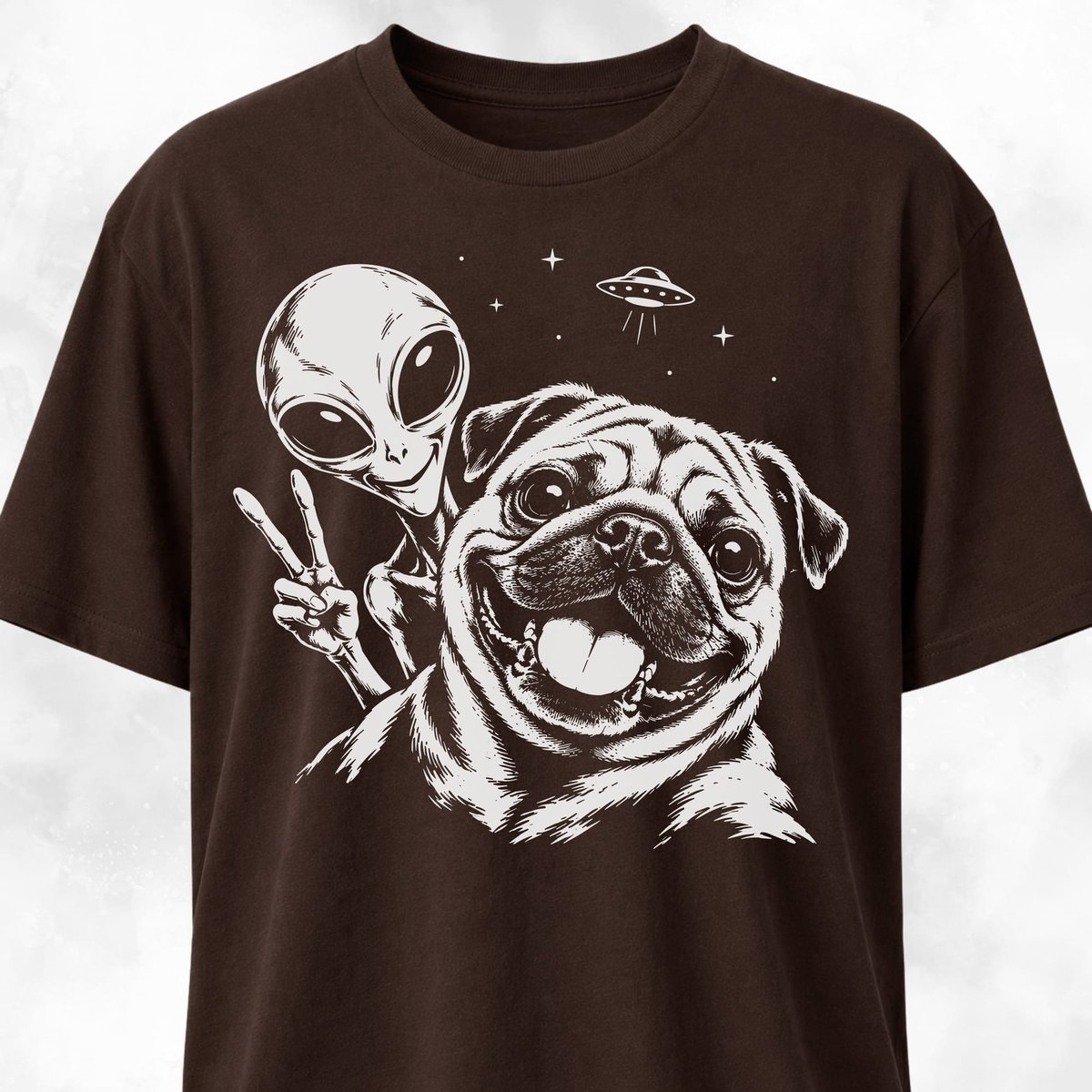 Pug Alien Selfie T Shirt Gift For Dog Lover