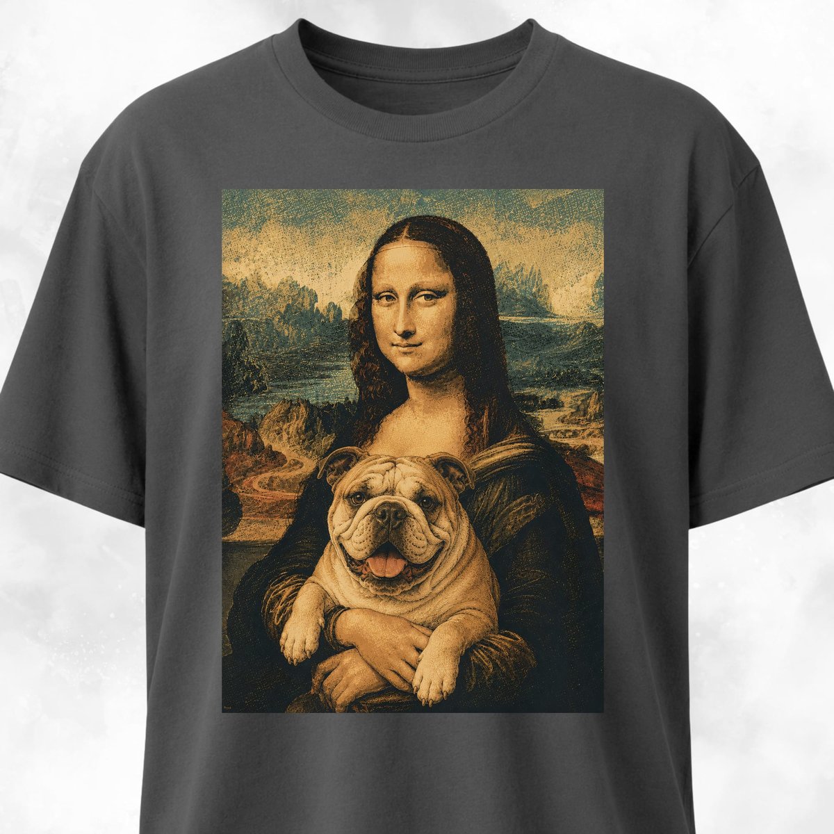 Monalisa English Bulldog Edition T Shirt Gift For Dog Lover